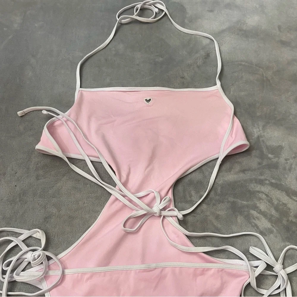 New! Frankie’s bikinis Amalia one piece monokini pink heart 24672